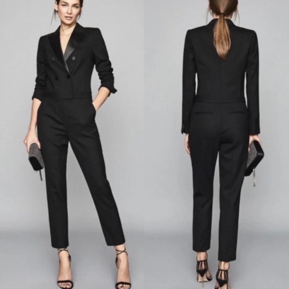 NWT Reiss Mariana Long-Sleeve Double Breast Tuxedo Jumpsuit 8 designer luxury